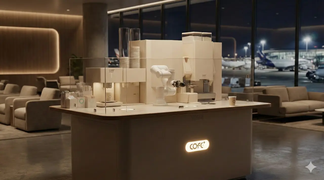 Self-service coffee deployment near terminal walkway