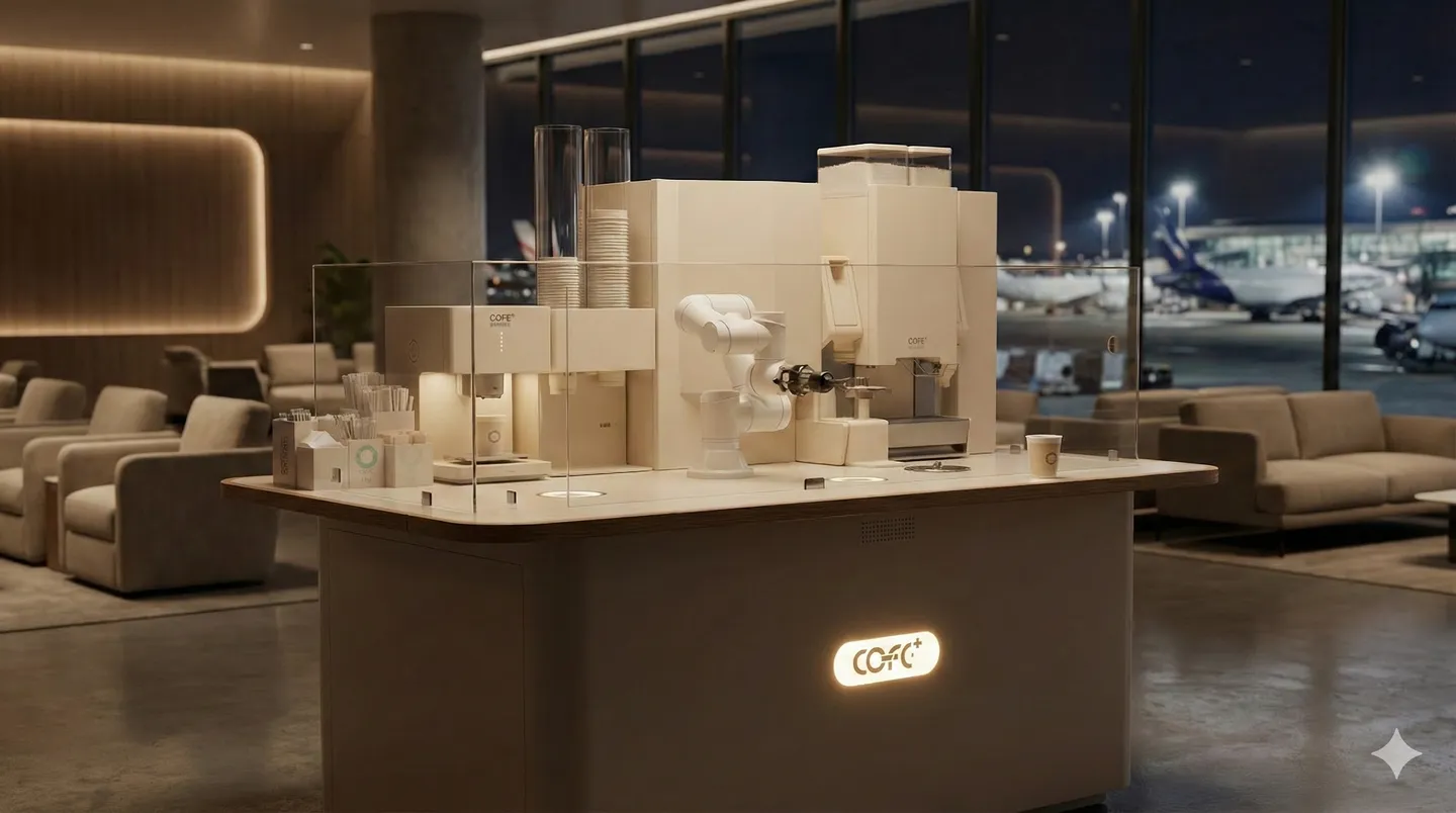 Self-service coffee deployment near terminal walkway