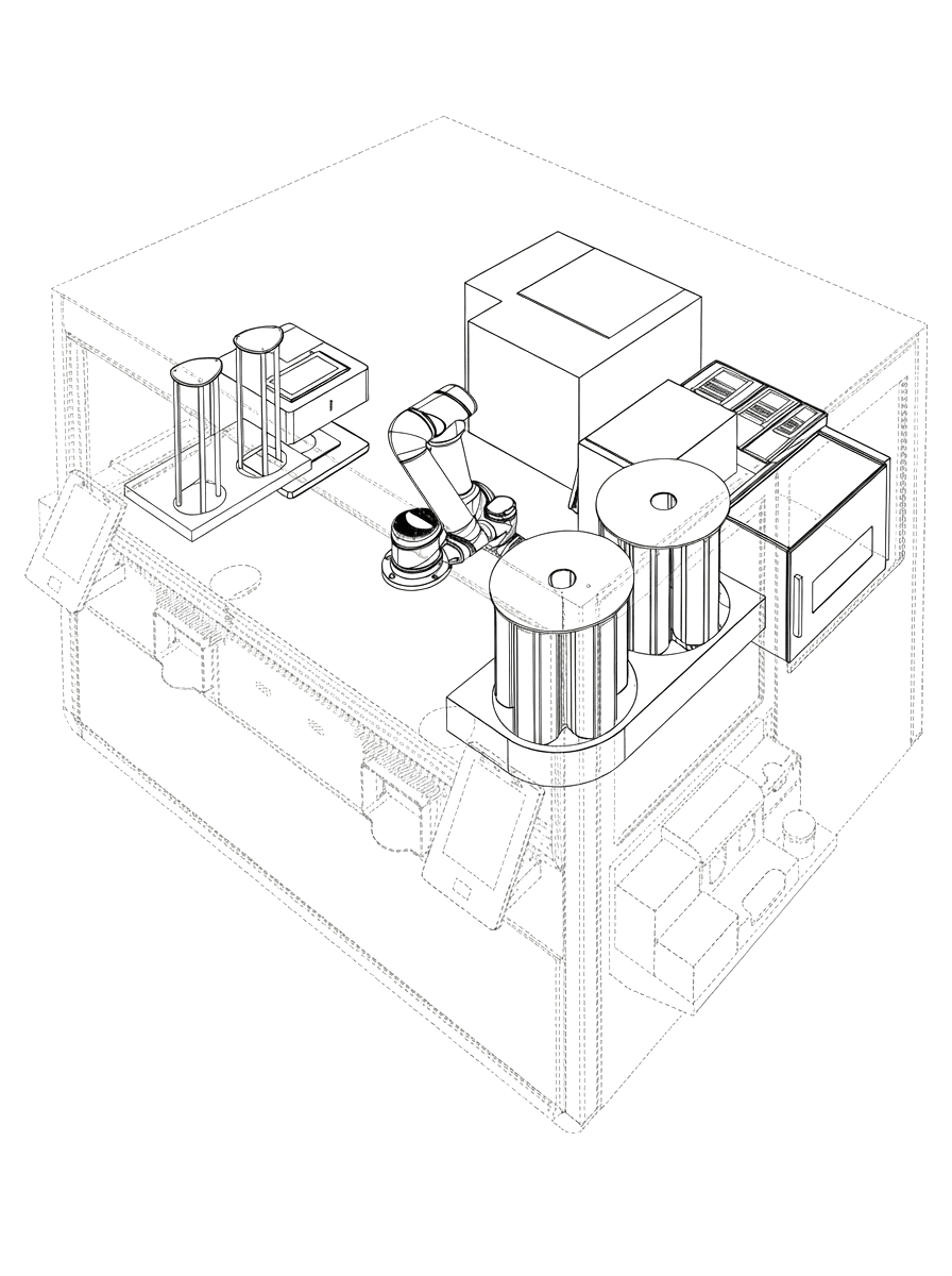 COFE+ kiosk side-view engineering line drawing
