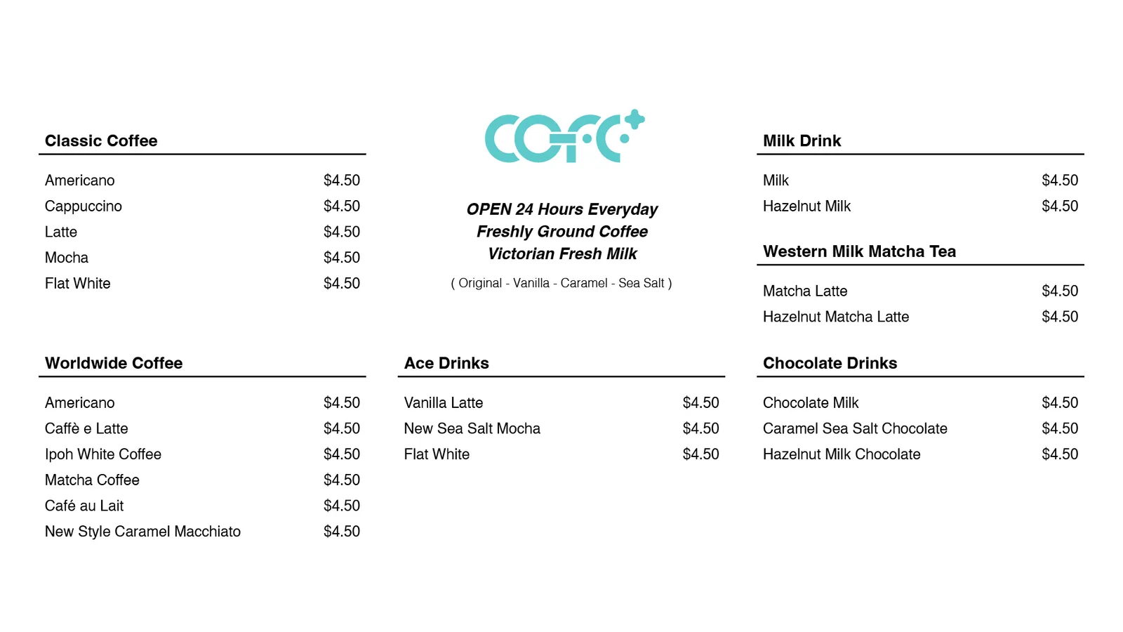 Standard English menu